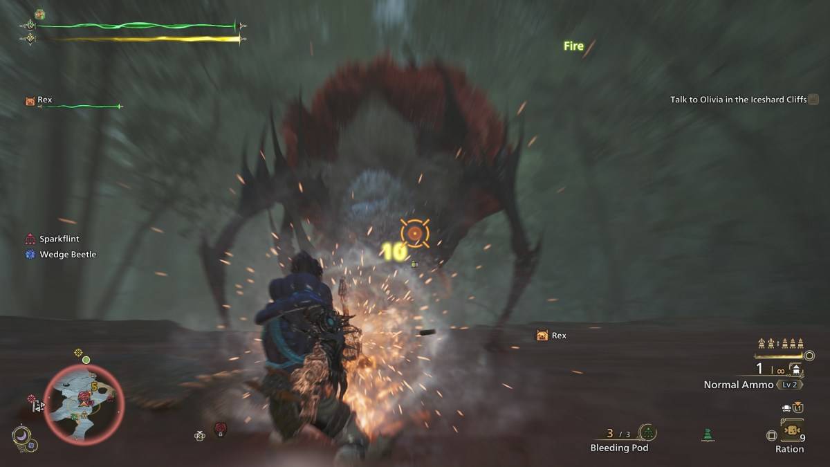 A hunter in Monster Hunter Wilds using normal ammo with the light bowgun against a Lala Barina