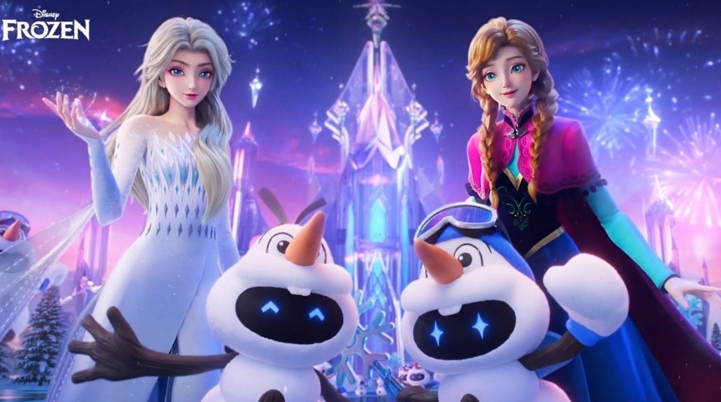 Elsa, Anna y Olaf de Frozens trajeron el invierno al honor de los reyes de China Moba a China