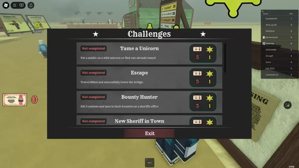 Challenges menu in Dead Rails