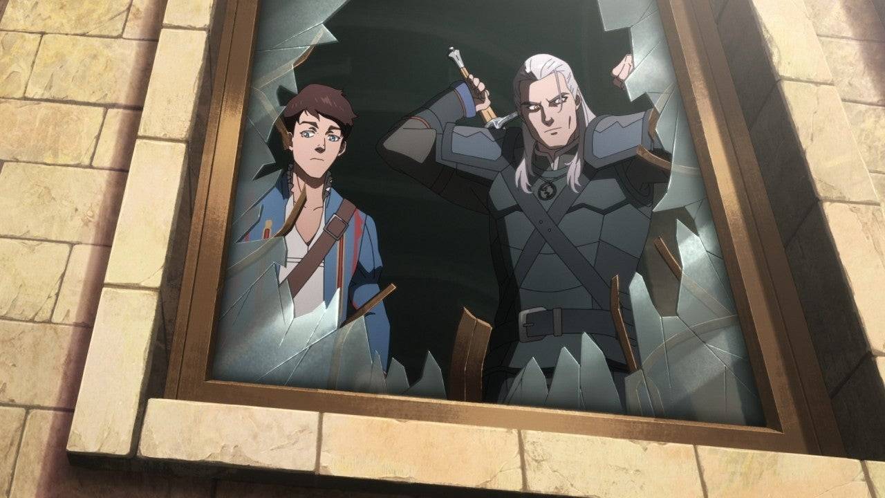 Geralt Doug Cockle muncul bersama Jaskier Joey Batey dan ahli -ahli lain dari pelakon Netflix. | Kredit Imej: Netflix