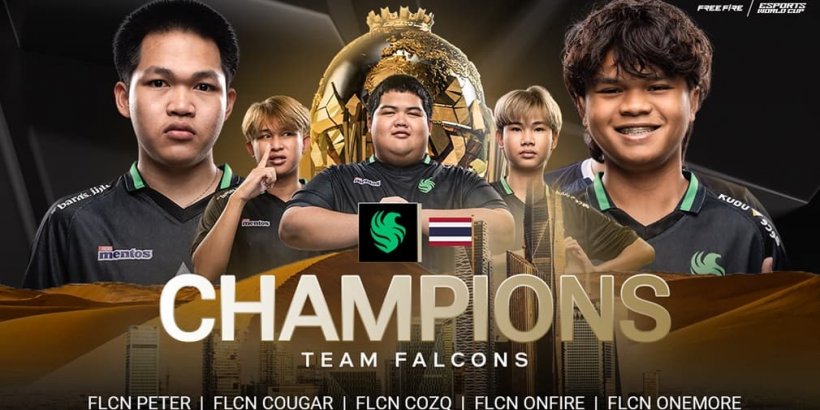 Los campeones de la Copa Mundial de Esports de Free Fire coronados, con el equipo de Tailandia Falcons tomando el oro