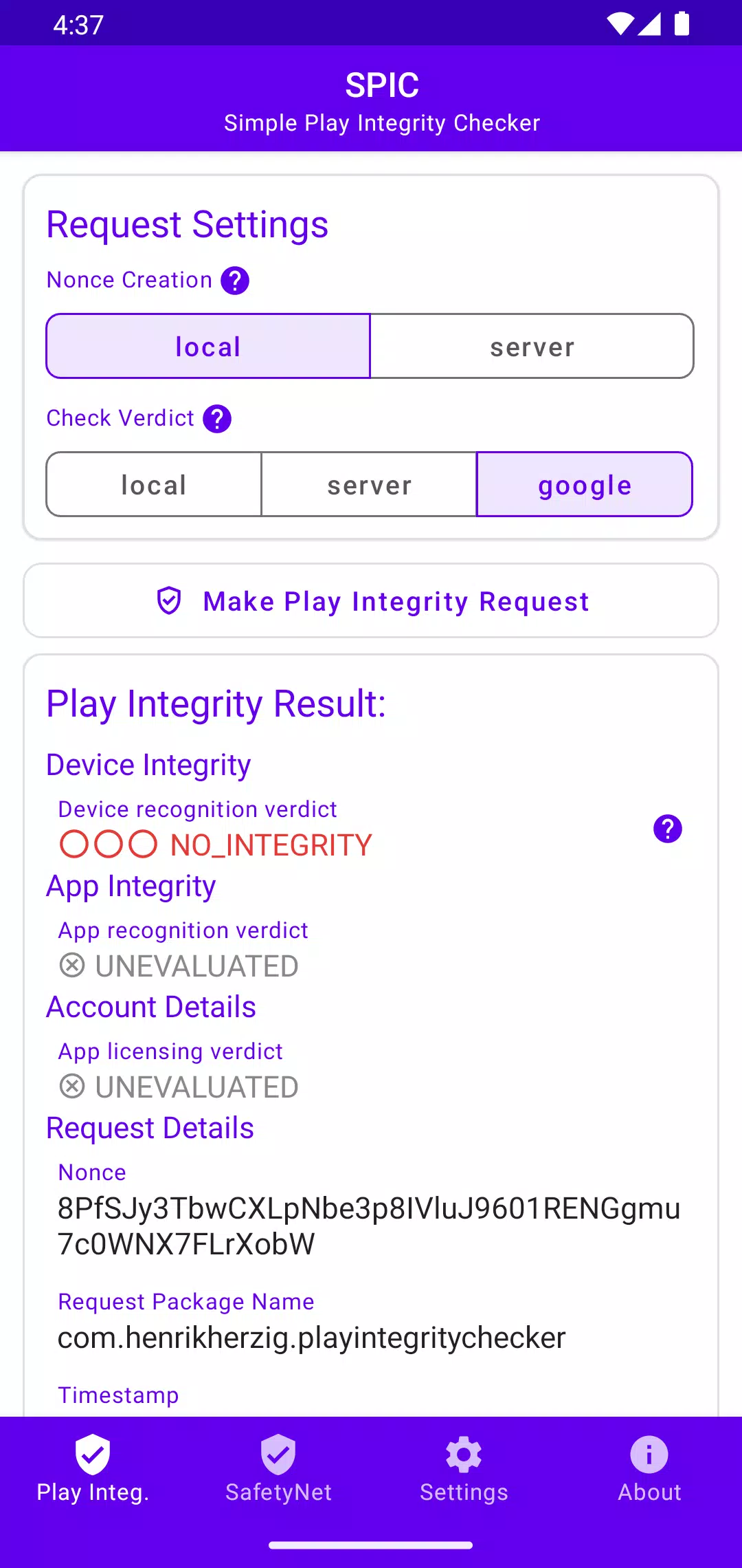 SPIC - Play Integrity Checker Screenshot 1