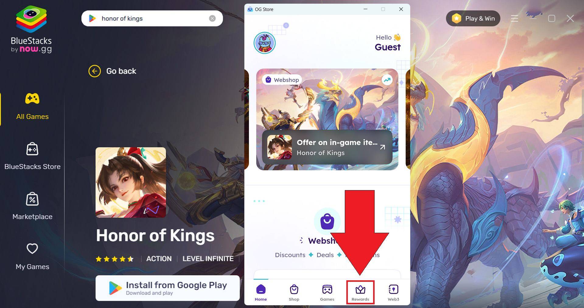 Honor of Kings Redeem Codes - OG Store Rewards Tab