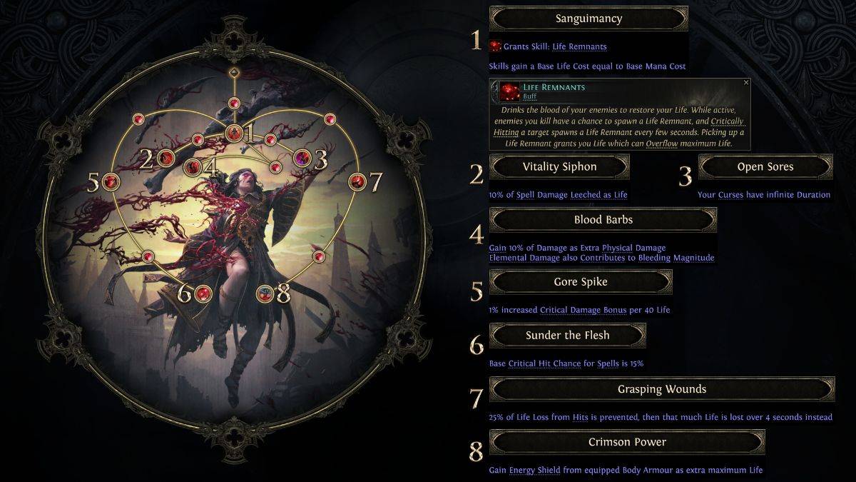 Blood Mage Ascendancy Skill Tree PoE2