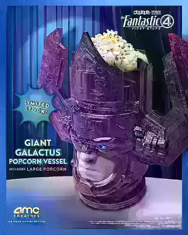 AMC presenta un cubo de palomitas de maíz con el tema de Galactus para los Cuatro Fantásticos: Primeros pasos, y es enorme
