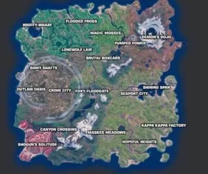 คู่มือแผนที่มือถือ Fortnite: สถานที่, NPCs, Spawns