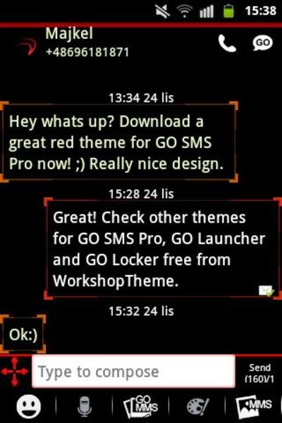 Theme Red Neon GO SMS Schermafbeelding 4