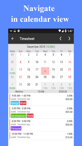 Feuille temps - Heures travail Capture d'écran 2