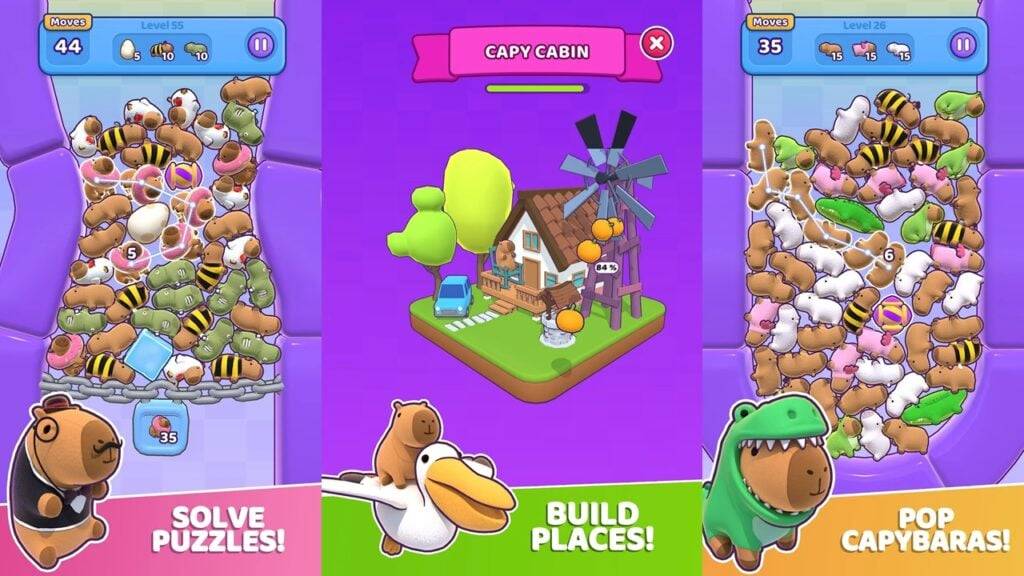 Capybara Stars: Match-3 ปริศนาและอาคารที่สะดวกสบายรวมกัน