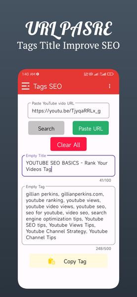 Schermata Tags SEO - Video Finder 3