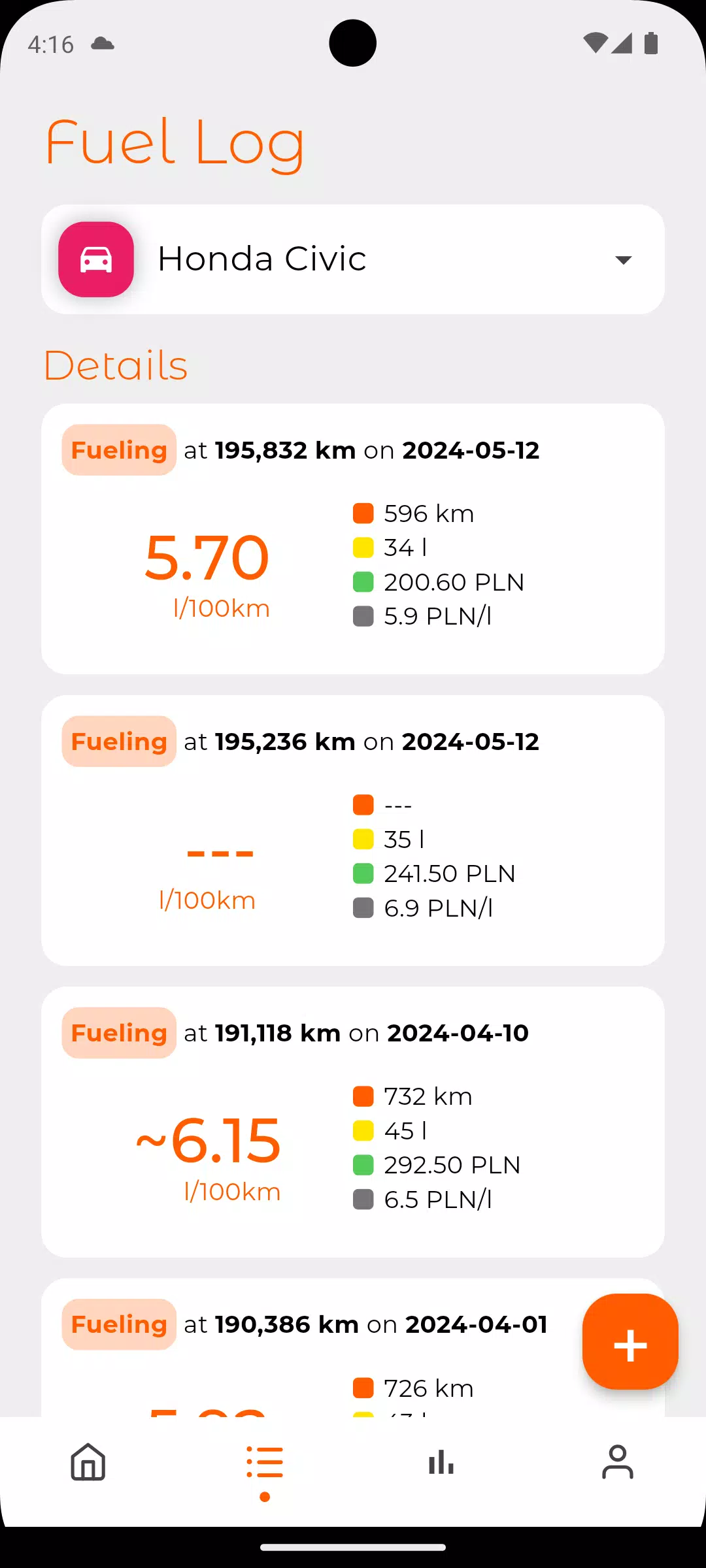 Fuel Log 스크린샷 2