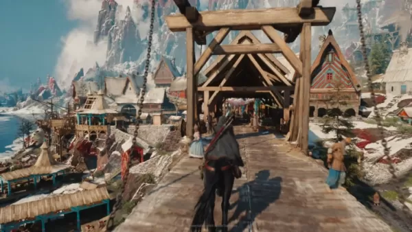 Ciri chevauchant Kelpie avec des animations équestres avancées