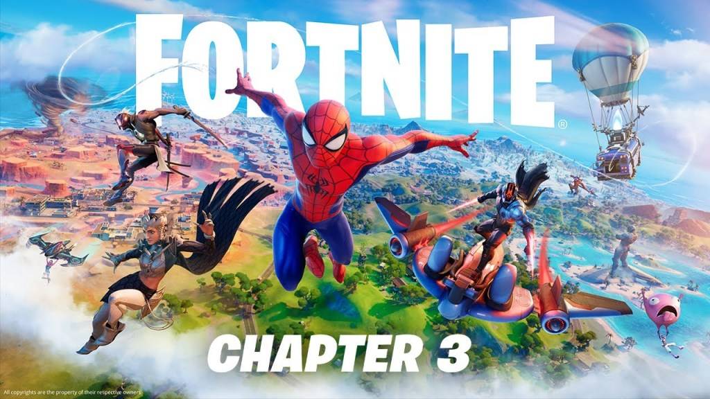 Fortnite अध्याय 3 प्रमुख कला जिसमें स्पाइडर-मैन की विशेषता है