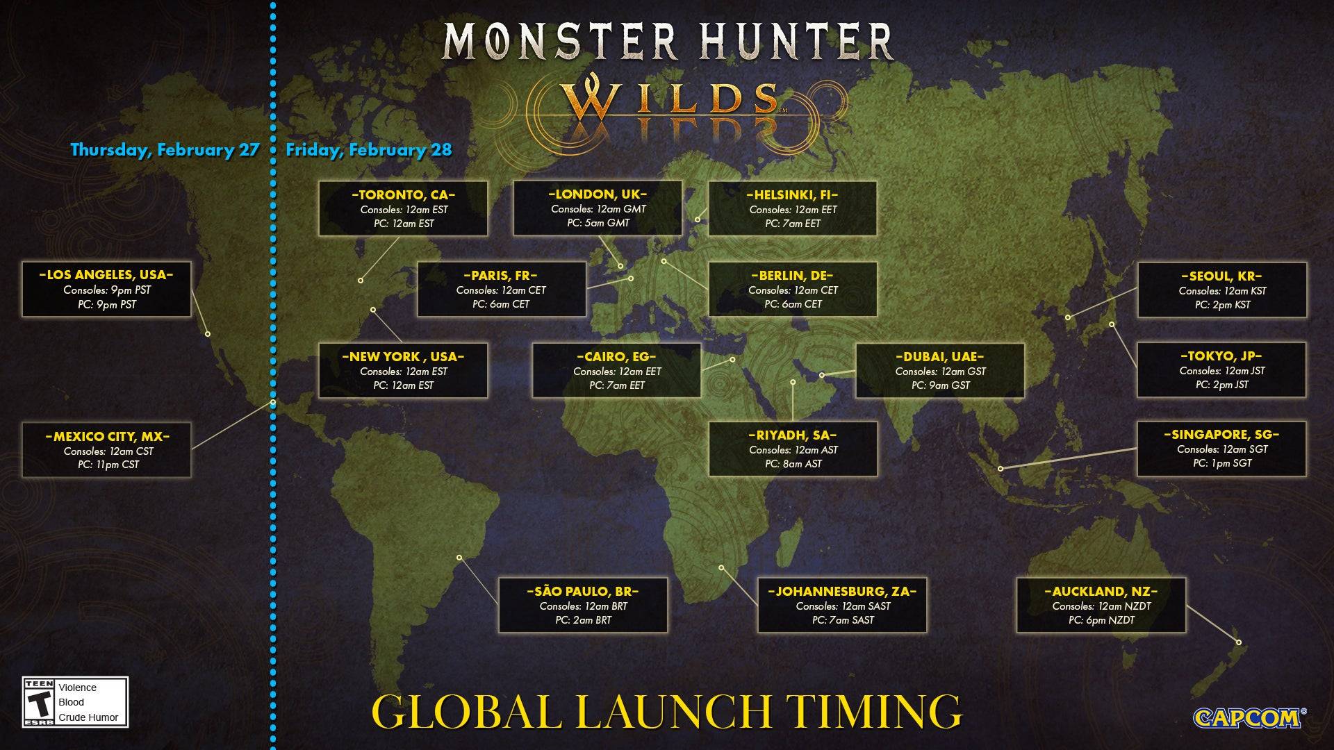 Monster Hunter Wilds Global Launch Timing เครดิตรูปภาพ: Capcom