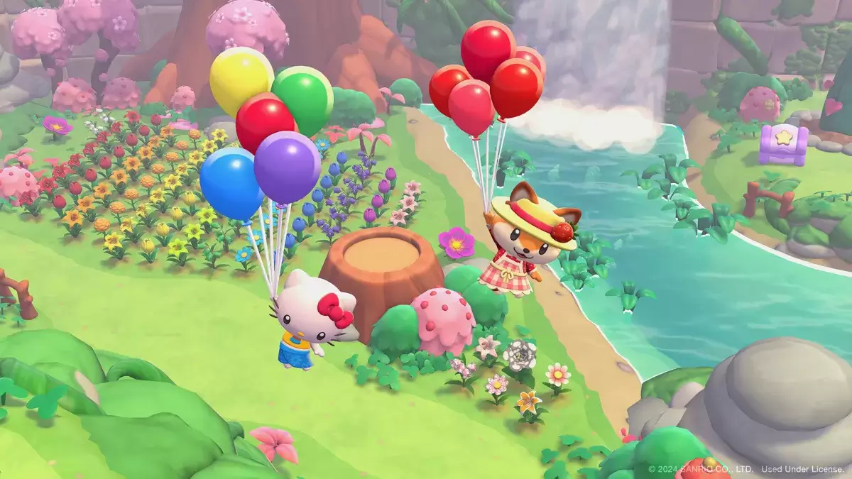 Personages vliegen in Hello Kitty Island Adventure