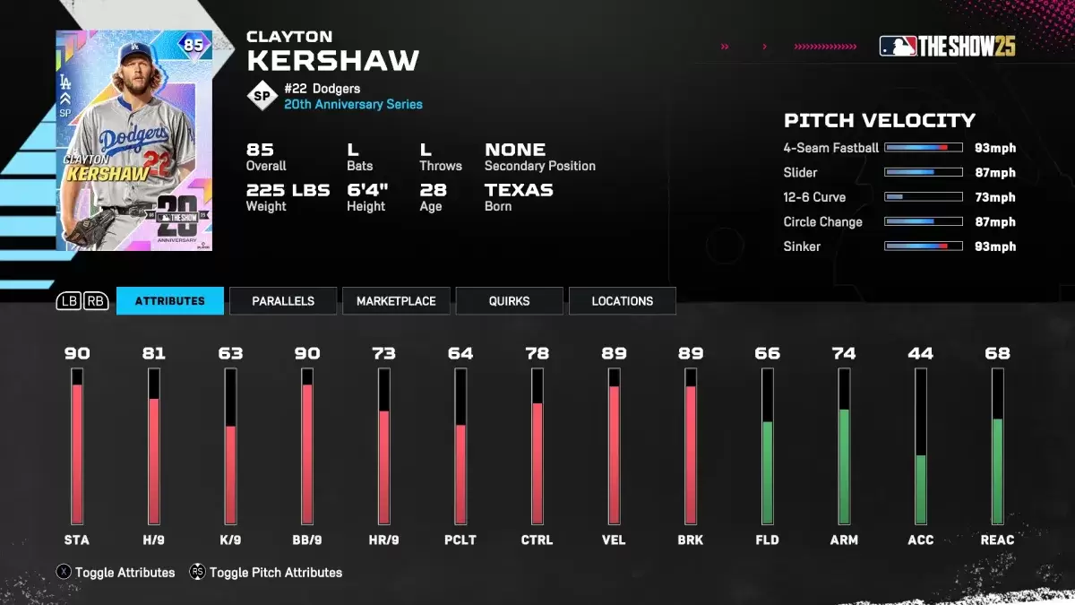 บัตรราชวงศ์ Diamond Clayton Kershaw ใน MLB The Show 25